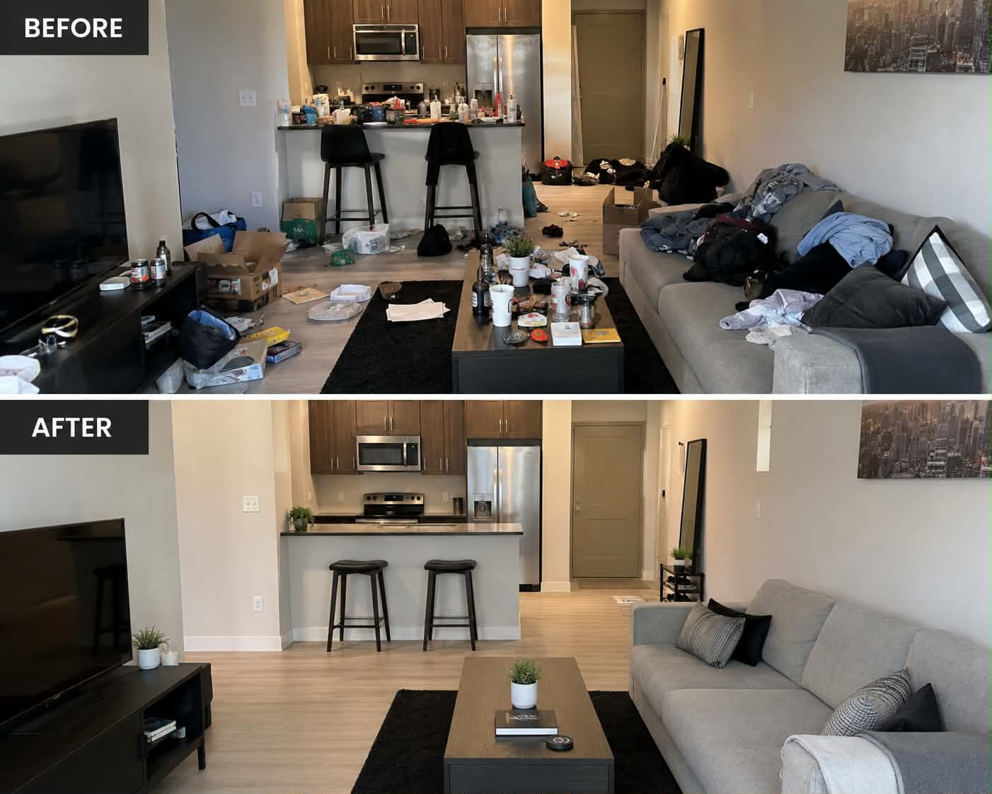 Kitchen & living — Before & After