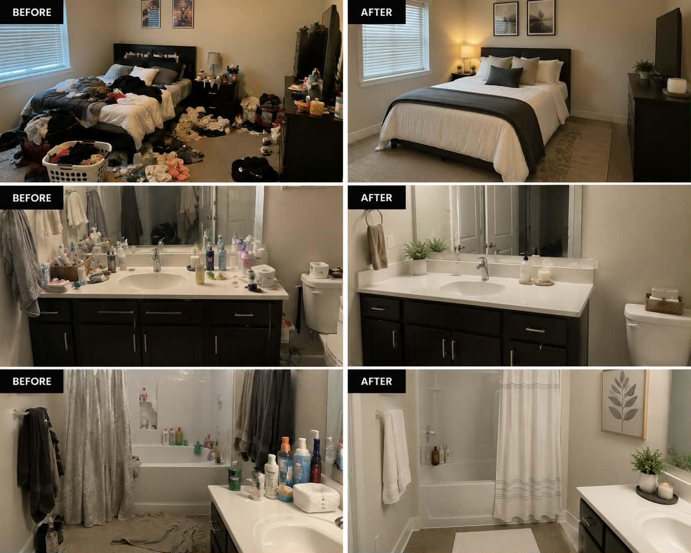 Bedroom & bathrooms — Before & After